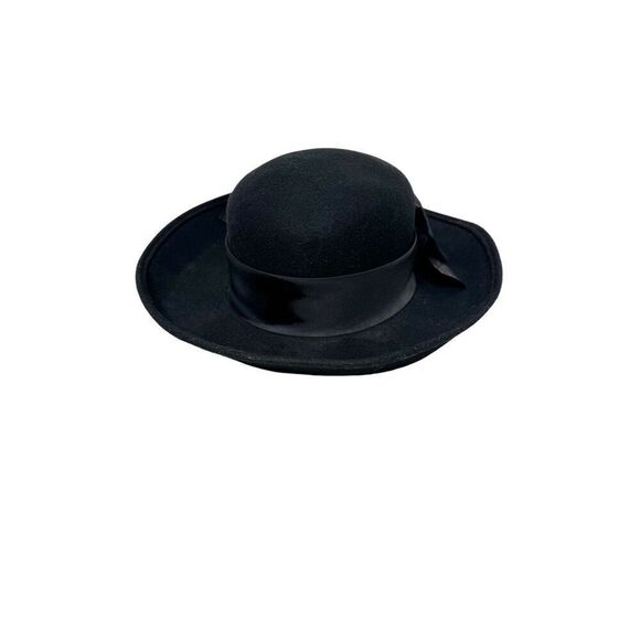 Vintage Bollman Hat Co. black doeskin felt wide brim wool hat with gathered ribb - Picture 5 of 13